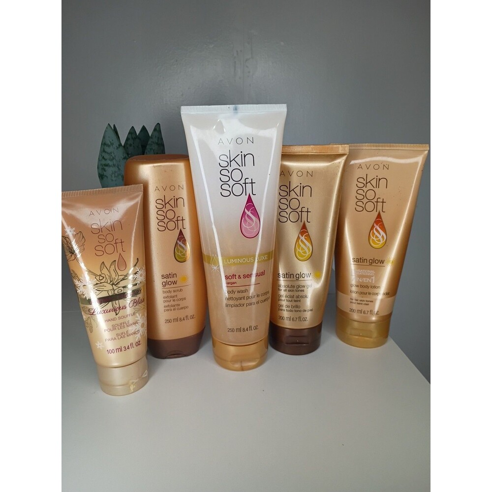 5pc Avon Skin So Soft Satin Glow Absolute Gift Set  Glow Gel For All Skin Tones